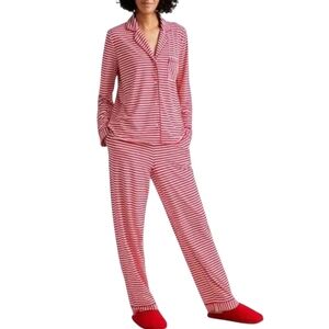 State Of Day Red and White Striped Long Sleeve Pajama Set Size: XS